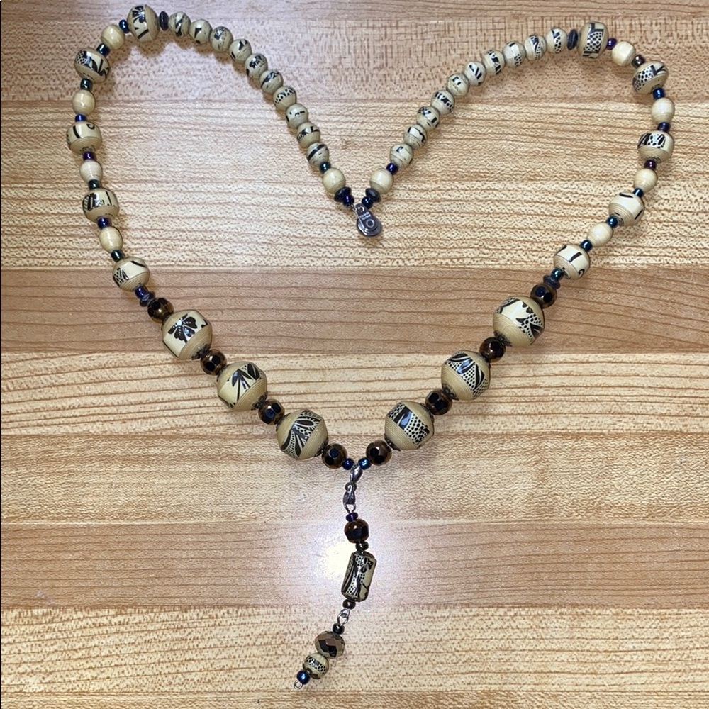 Vintage USA Pat. 4074400/2007  Cream and Brown Beaded Necklace
